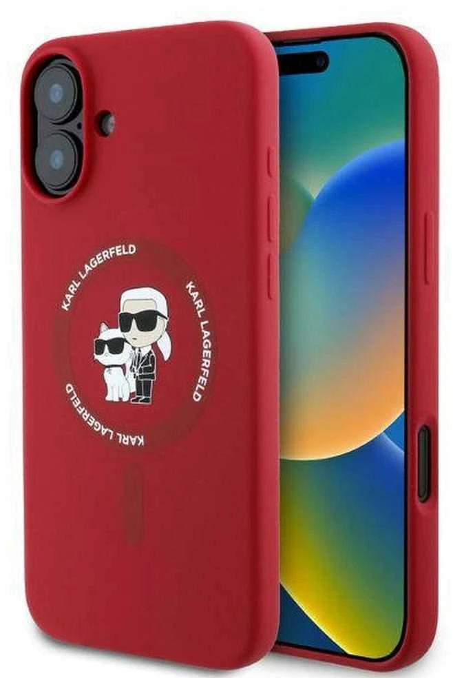 Karl Lagerfeld KLHMP16SSCMKCRHR Apple iPhone 16 6.1″ red kietas dėklas Silicone Karl&Choupette Heads Ri