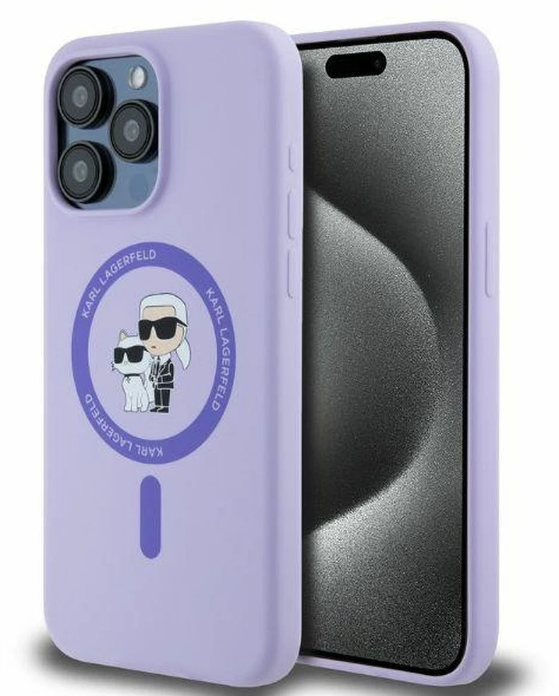 Karl Lagerfeld KLHMP15XSCMKCRHU Apple iPhone 15 Pro Max 6.7″ violetinės spalvos kietas dėklas Silicone Karl&Choupe Heads