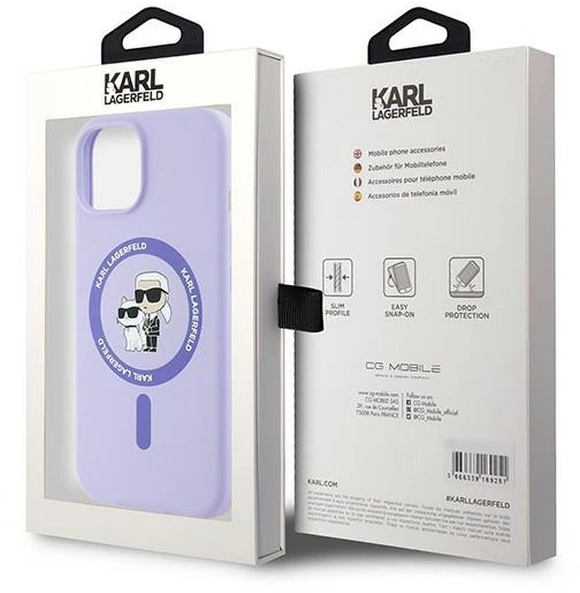 Karl Lagerfeld KLHMP15SSCMKCRHU Apple iPhone 15 6.1″ violetinės spalvos kietas dėklas Silicone Karl&Choupette Heads Ring