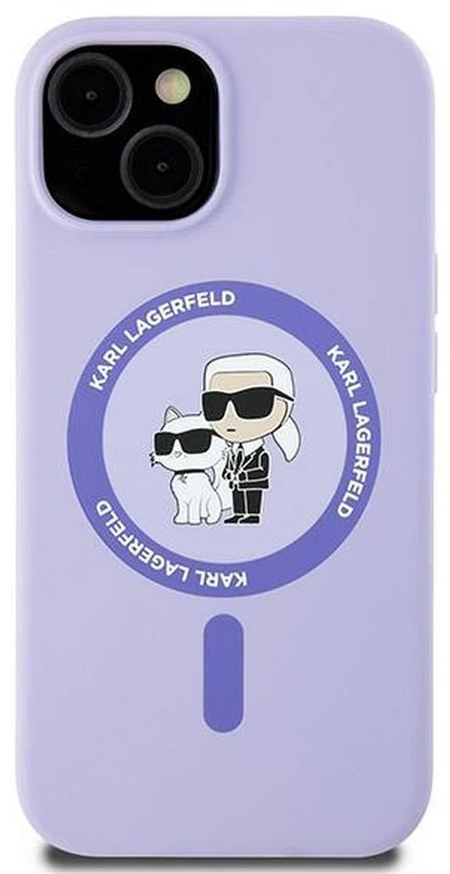 Karl Lagerfeld KLHMP15SSCMKCRHU Apple iPhone 15 6.1″ violetinės spalvos kietas dėklas Silicone Karl&Choupette Heads Ring