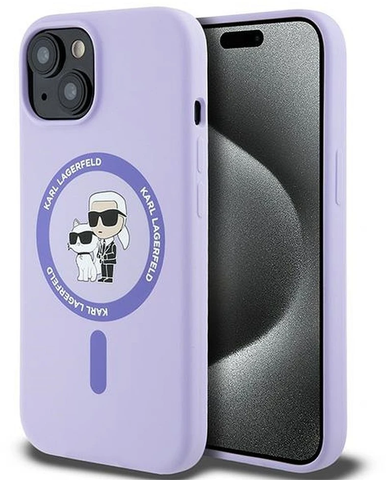 Karl Lagerfeld KLHMP15SSCMKCRHU Apple iPhone 15 6.1″ violetinės spalvos kietas dėklas Silicone Karl&Choupette Heads Ring