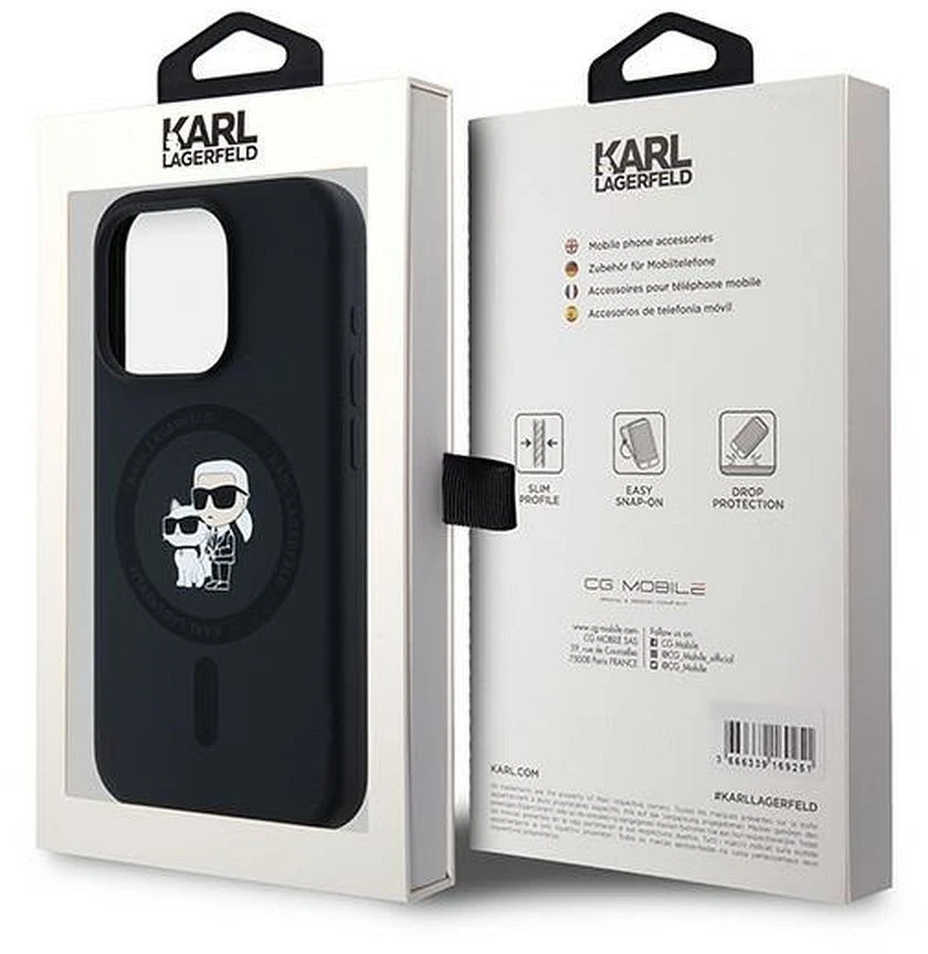 Karl Lagerfeld dėklas skirtas Apple iPhone 15 Pro compatible with MagSafe KLHMP15LSCMKCRHK (Silicone KC Body Ring) juodos spalvos