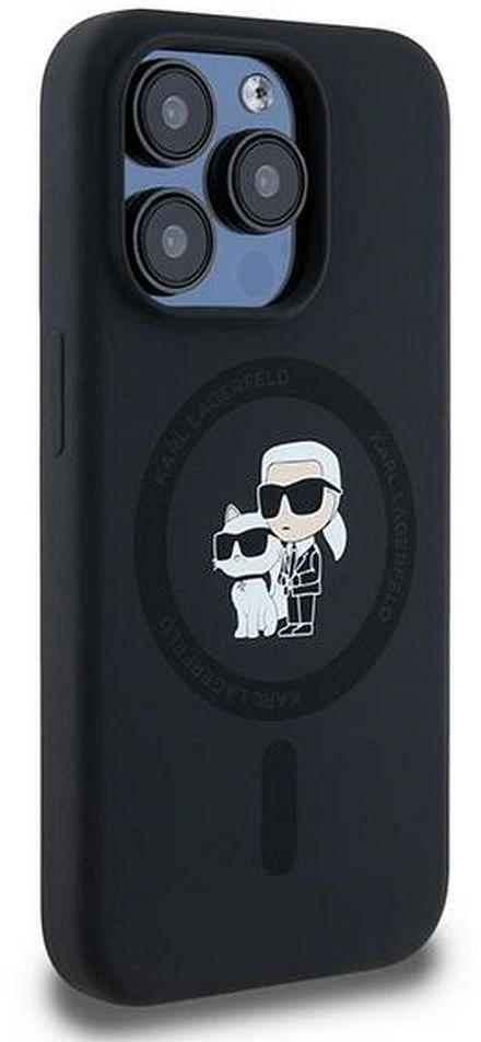 Karl Lagerfeld dėklas skirtas Apple iPhone 15 Pro compatible with MagSafe KLHMP15LSCMKCRHK (Silicone KC Body Ring) juodos spalvos