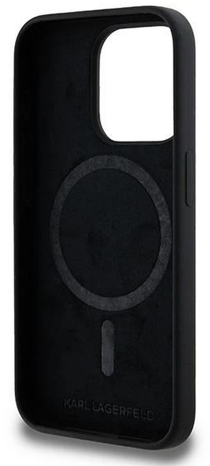 Karl Lagerfeld dėklas skirtas Apple iPhone 15 Pro compatible with MagSafe KLHMP15LSCMKCRHK (Silicone KC Body Ring) juodos spalvos