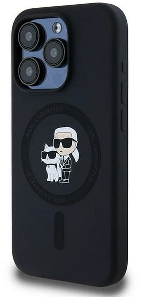 Karl Lagerfeld dėklas skirtas Apple iPhone 15 Pro compatible with MagSafe KLHMP15LSCMKCRHK (Silicone KC Body Ring) juodos spalvos