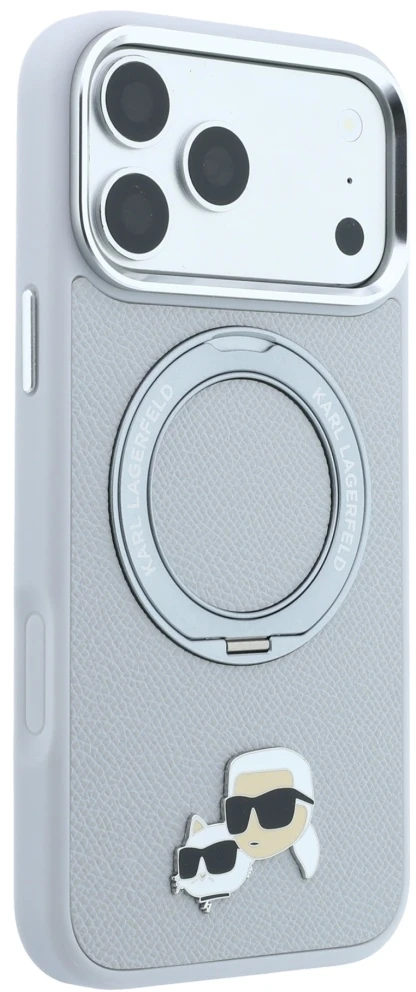 Karl Lagerfeld su žiediniu stovu 360 Karl & Choupette galvų smeigtukais MagSafe dėklas iPhone 18 Pro / 17 Pro - Pilkas