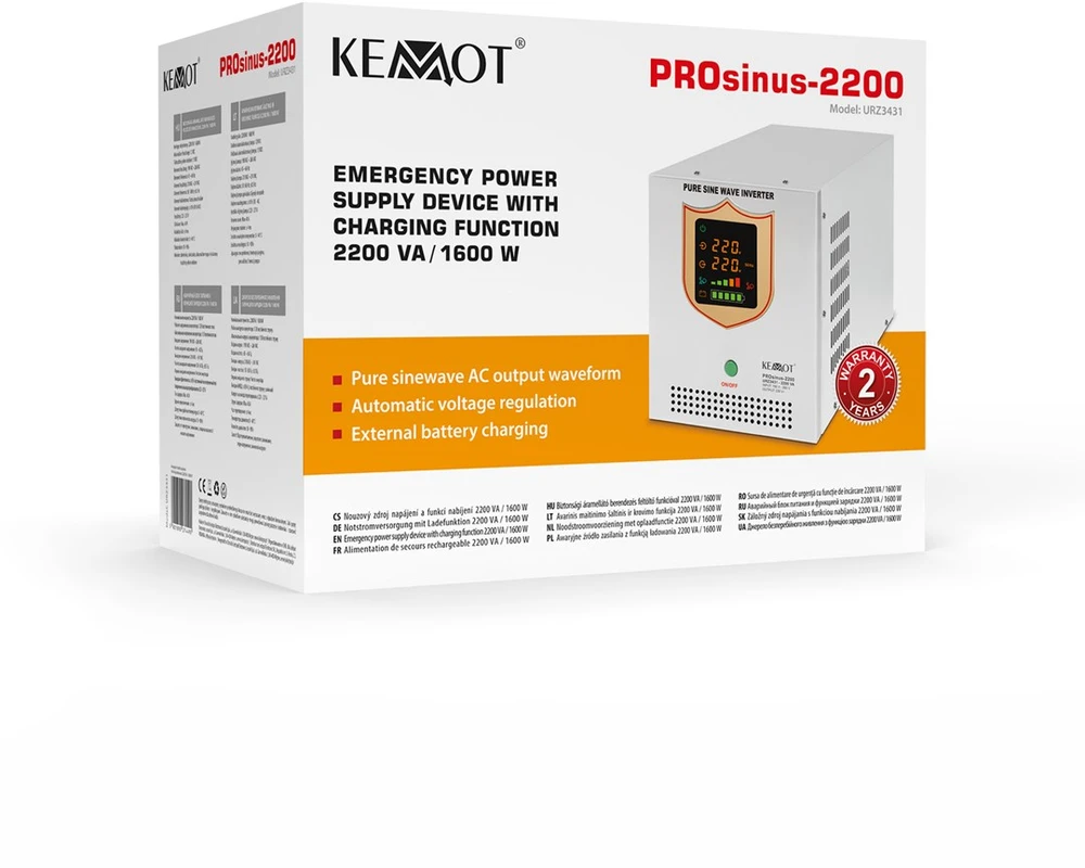 Nepertraukiamo maitinimo šaltinis 12V 230V 2200VA/1600W KEMOT PROsinus 2200