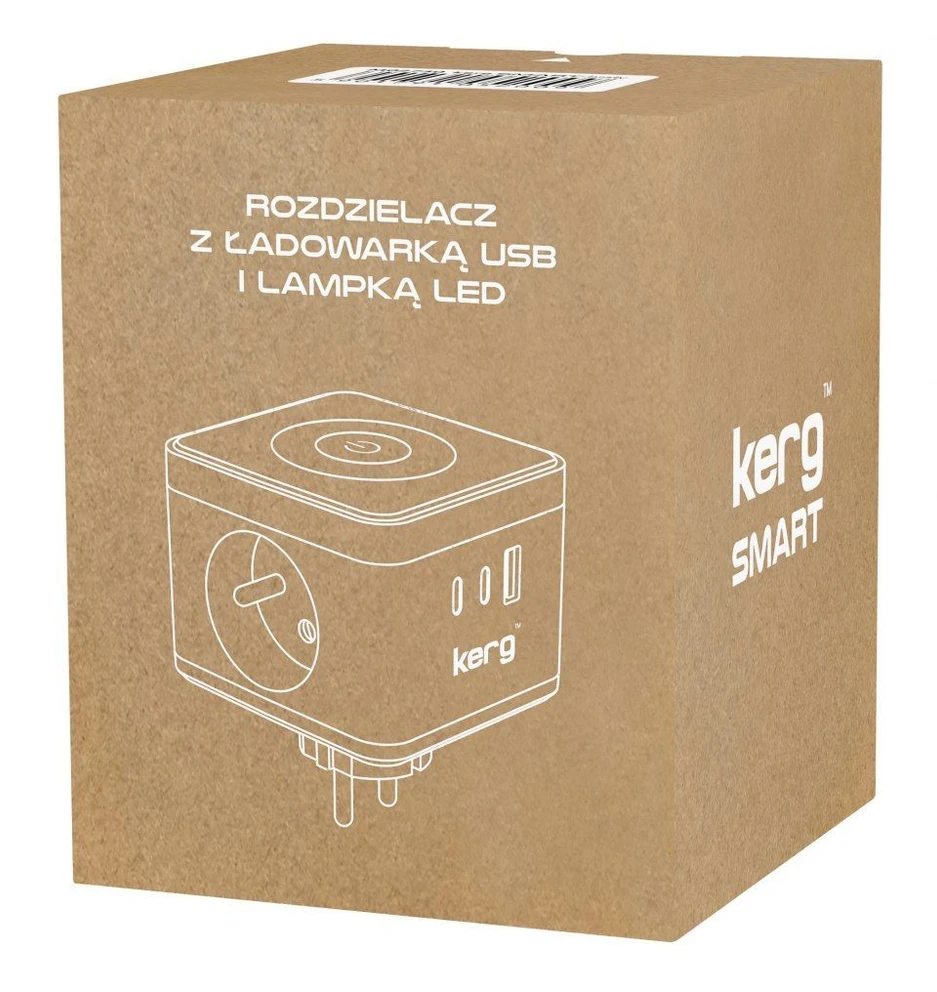 Inne KERG išmanusis 2 lizdų maitinimo kubas + USB-A + USB-C įkroviklis + LED lempa 16A/250V~ baltas