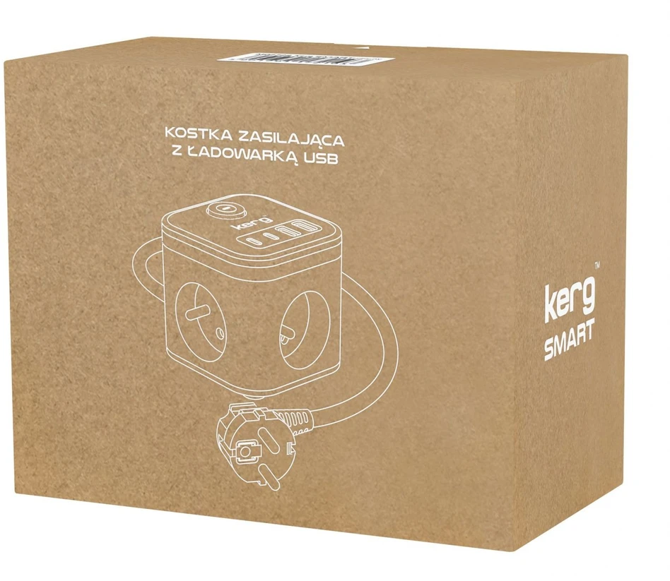 Inne KERG 3 lizdų maitinimo kubas + greitas įkroviklis USB-A+USB-C 1,5m 3×1,5mm2 H05VV-F 16A/250V~ Išmanusis juodas