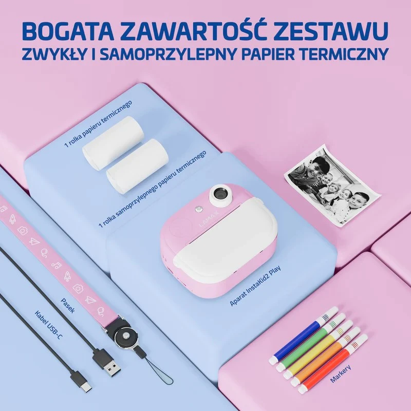 Vaikiška kamera LAMAX InstaKid2 Play, rožinė
