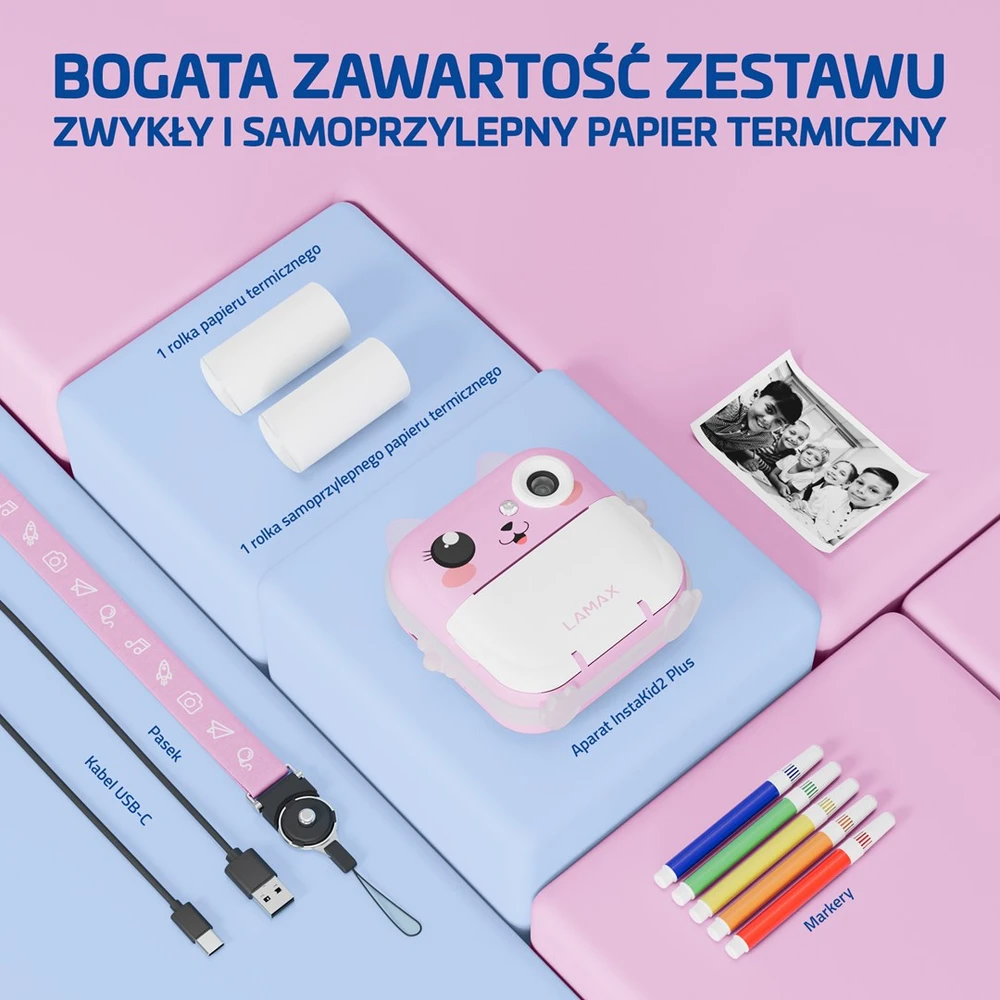 Vaikiška kamera LAMAX InstaKid2 Plus, rožinė