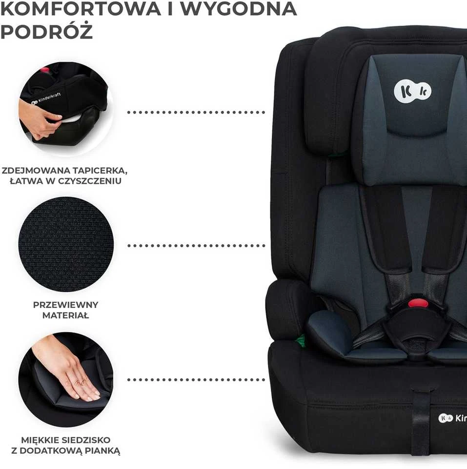KINDERKRAFT automobilinė kėdutė COMFORT UP i-Size, juodos spalvos, KCCOUP02BLK0000