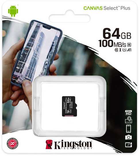 Atminties kortelė Kingston Canvas Select Plus MicroSDXC, 64 GB