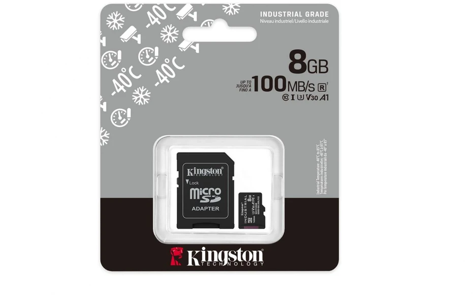 Atminties kortelė Kingston | UHS-I | 8 GB | Micro SDHC/SDXC Industrial Card | Flash atminties klasė Class 10, UHS-I, U3, V30, A1 | SD Adapteris