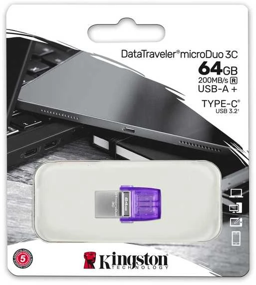 Kingston Technology DataTraveler 64GB microDuo 3C 200MB/s dual USB-A + USB-C