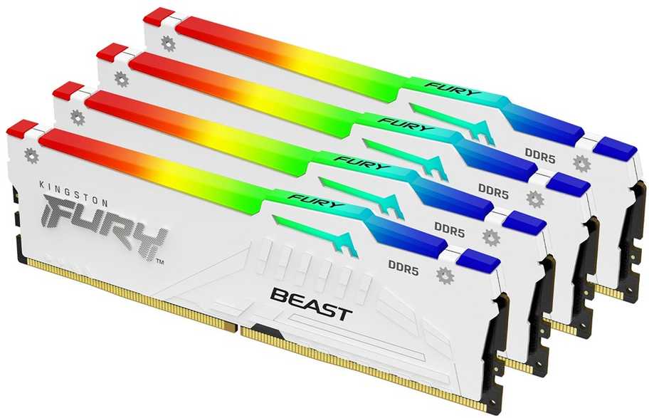 RAM „Kingston KF552C40BWAK4-128“ 128 GB 5200 MT/s DDR5 CL40 DIMM atmintis (4 vnt. rinkinys) „FURY Beast Baltas RGB XMP“ | „Kingston“