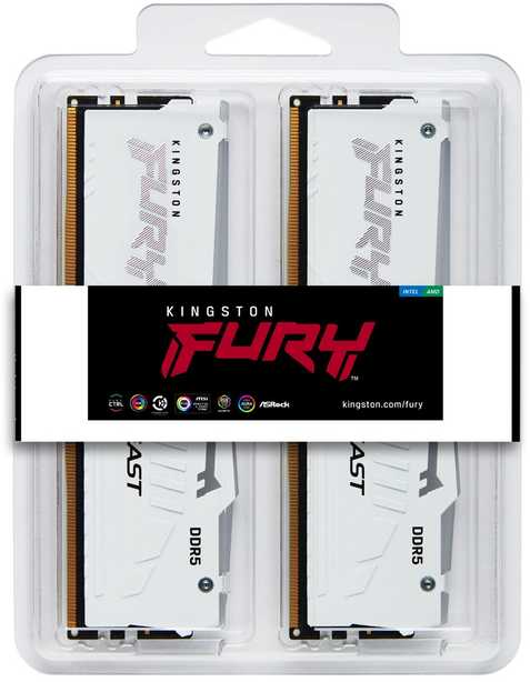 RAM „Kingston KF552C40BWAK4-128“ 128 GB 5200 MT/s DDR5 CL40 DIMM atmintis (4 vnt. rinkinys) „FURY Beast Baltas RGB XMP“ | „Kingston“
