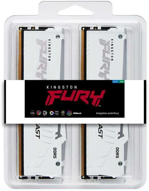 RAM Kingston KF560C36BWEAK2-64 64GB 6000MT/s DDR5 CL36 DIMM (Kit of 2) FURY Beast Baltas RGB EXPO | Kingstonas