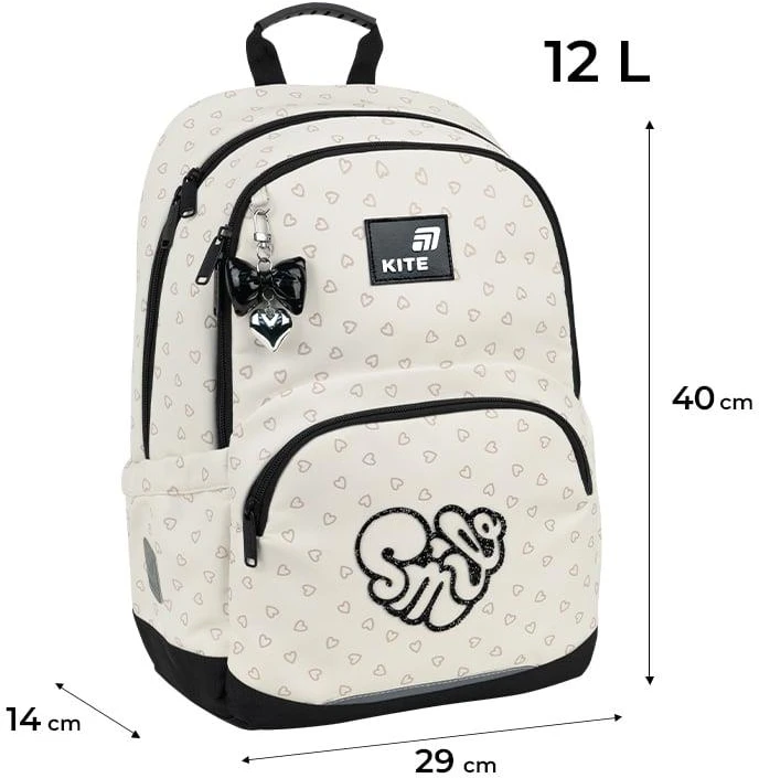 Mokyklinė kuprinė „Kite“ K26-585M-2. Baltos sp.. 29x14x40 cm