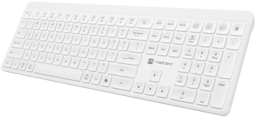 Natec Tang US Belaidė klaviatūra BT + 2.4 GHz quiet Slim baltas