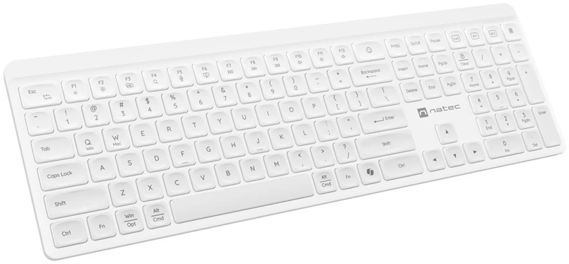 Natec Tang US Belaidė klaviatūra BT + 2.4 GHz quiet Slim baltas