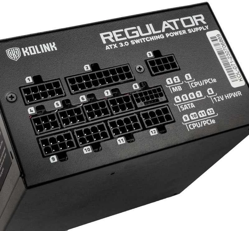 „Kolink Regulator 80 PLUS Gold“ maitinimo blokas, ATX 3.0, PCIe 5.0, modulinis – 1000 vatų