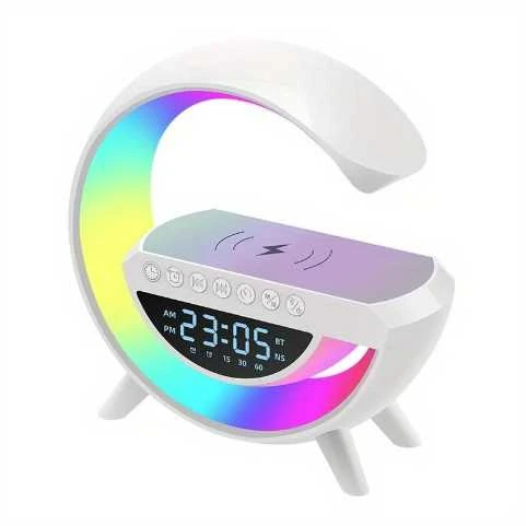 3in1 5W Garso kolonėlė su RGB apšvietimu, belaidžiu įkrovimu ir žadintuvu