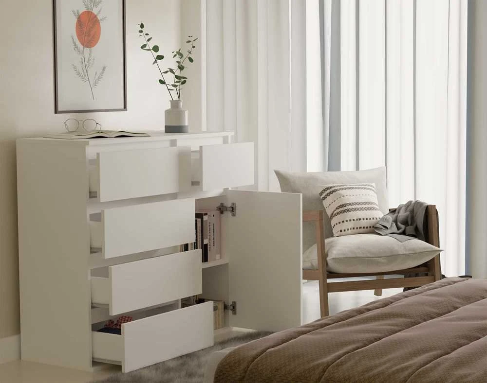 Top E Shop MALWA 1D5S Baltas komoda su stalčiais