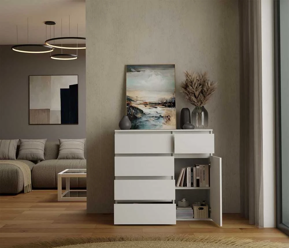 Top E Shop MALWA 1D5S Baltas komoda su stalčiais