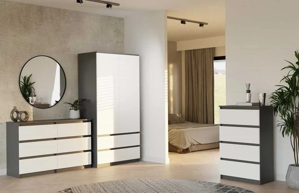 „Top E Shop“ M6 MALWA komoda su 6 stalčiais, 120 cm, antracito/baltos spalvos