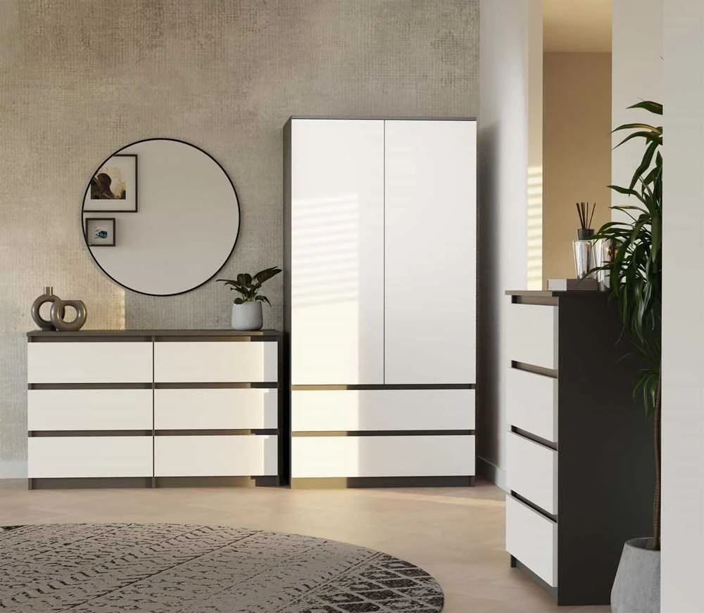 „Top E Shop“ M6 MALWA komoda su 6 stalčiais, 120 cm, antracito/baltos spalvos