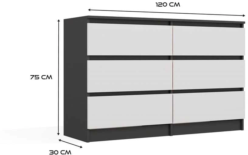 „Top E Shop“ M6 MALWA komoda su 6 stalčiais, 120 cm, antracito/baltos spalvos