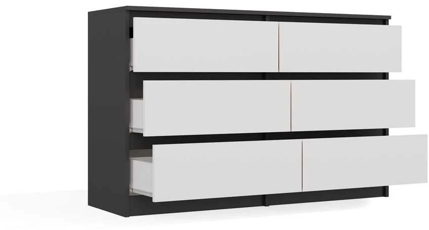 „Top E Shop“ M6 MALWA komoda su 6 stalčiais, 120 cm, antracito/baltos spalvos
