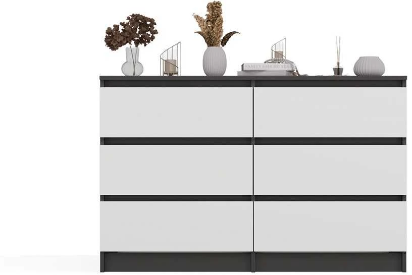 „Top E Shop“ M6 MALWA komoda su 6 stalčiais, 120 cm, antracito/baltos spalvos