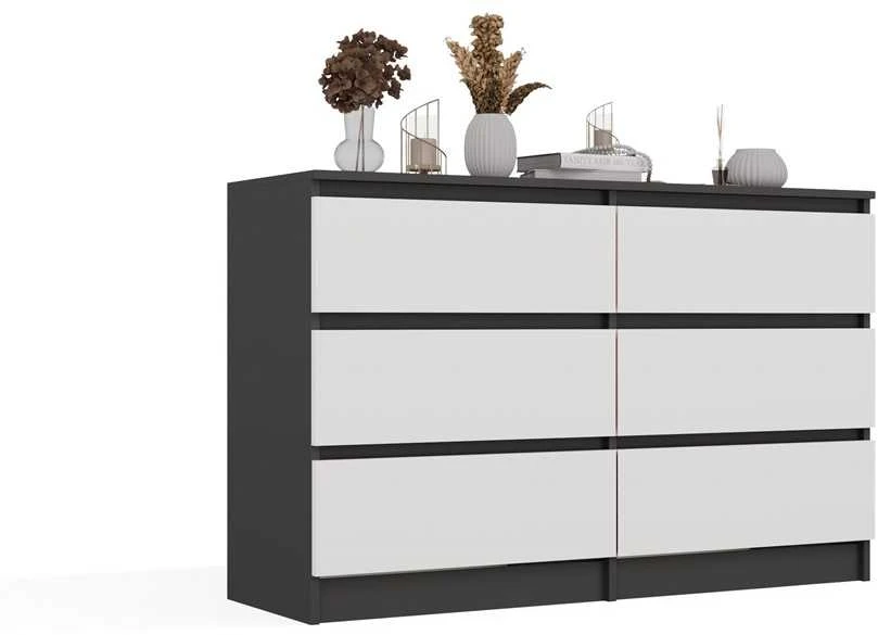 „Top E Shop“ M6 MALWA komoda su 6 stalčiais, 120 cm, antracito/baltos spalvos