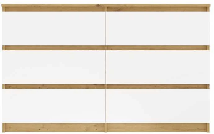 „Top E Shop“ M6 MALWA komoda su 6 stalčiais, 120 cm, ąžuolo medienos, „Artisan/Baltas“.