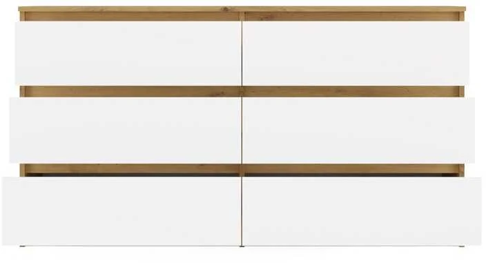 „Top E Shop“ M6 MALWA komoda su 6 stalčiais, 140 cm, ąžuolo medienos, „Artisan/Baltas“.