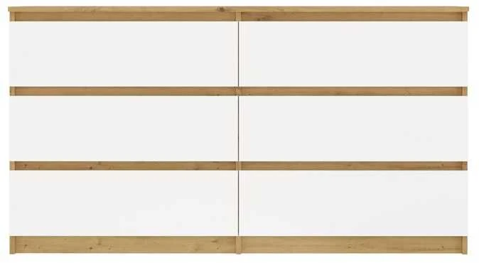 „Top E Shop“ M6 MALWA komoda su 6 stalčiais, 140 cm, ąžuolo medienos, „Artisan/Baltas“.
