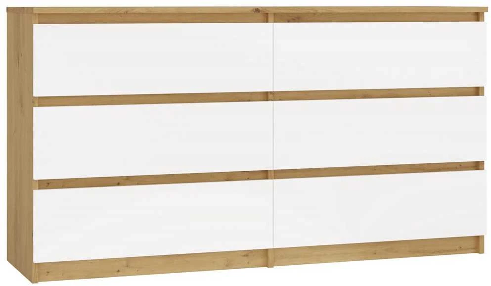 „Top E Shop“ M6 MALWA komoda su 6 stalčiais, 140 cm, ąžuolo medienos, „Artisan/Baltas“.