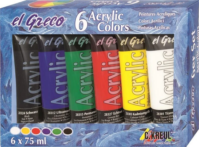 Akrilinių dažų rinkinys tūbelėmis 6 x 75 ml