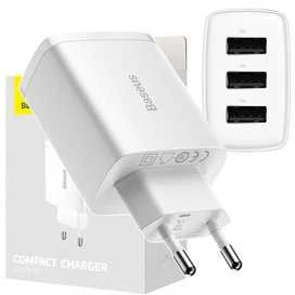 Baseus kompaktiškas greitas įkroviklis, 3x USB, 17W - baltas