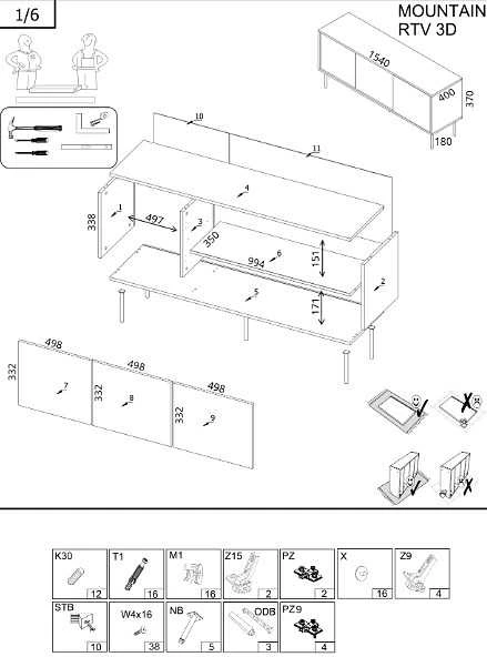 Laikiklis Cama Meble Cama 3D MOUNTAIN TV cabinet 154x40x55 juodas + auksinis