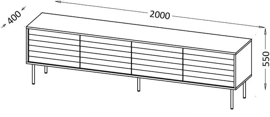 Cama Meble Cama CORTINA 4D TV cabinet 200x40x55 juodas