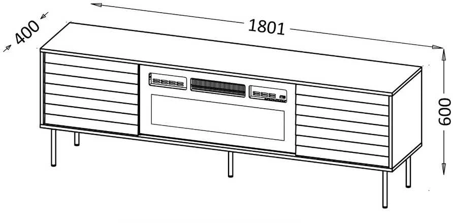 Cama Meble Cama CORTINA TV cabinet 180x40x60 juodas + juodas fireplace