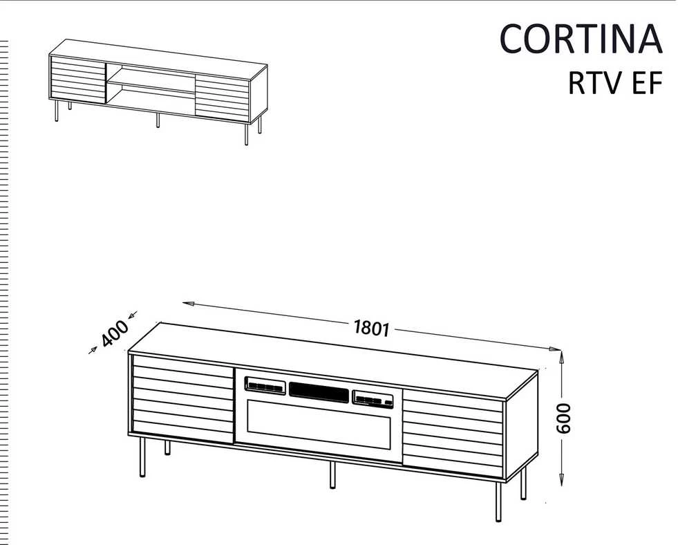 Laikiklis Cama Meble Cama EF CORTINA TV cabinet 180x40x60 juodas