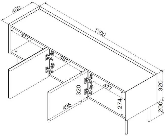 Laikiklis Cama Meble Cama FELLINI TV spintelė 150x40x52 alyvuogių + alyvuoto ąžuolo stalviršis
