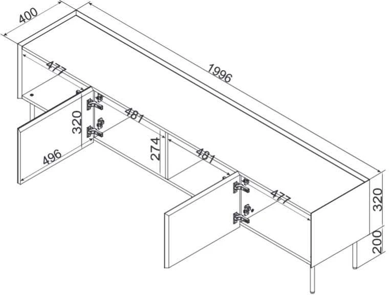 Laikiklis Cama Meble Cama FELLINI TV spintelė 200x40x52 kašmyro + alyvuotas ąžuolo stalviršis