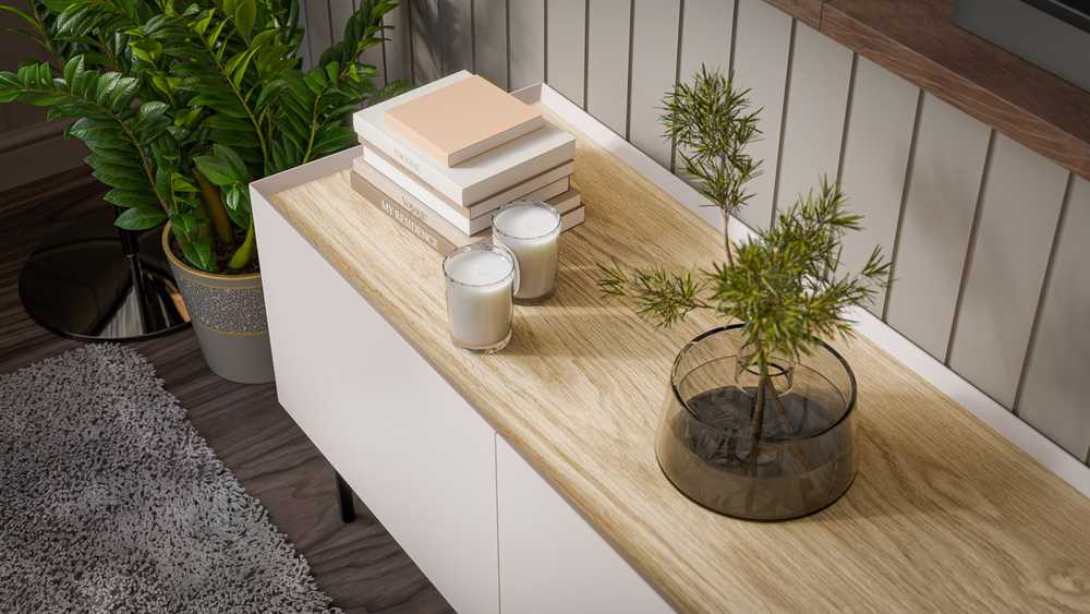Laikiklis Cama Meble Cama FELLINI TV spintelė 150x40x52 kašmyro + alyvuotas ąžuolo stalviršis