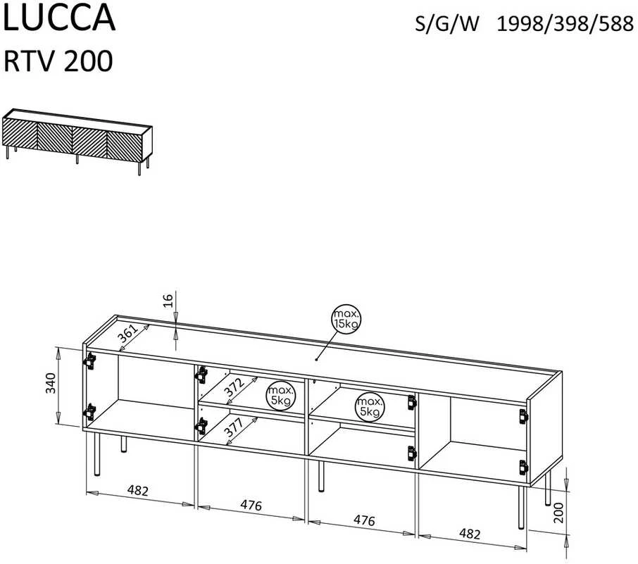 Laikiklis Cama Meble Cama LUCCA 4D TV cabinet 200x40x59 baltas