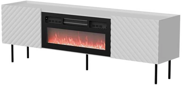 Laikiklis Cama Meble Cama LUCCA TV cabinet 180x40x59 baltas + juodas fireplace